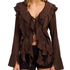 Emory Park Chocolate Ruffled Blouse